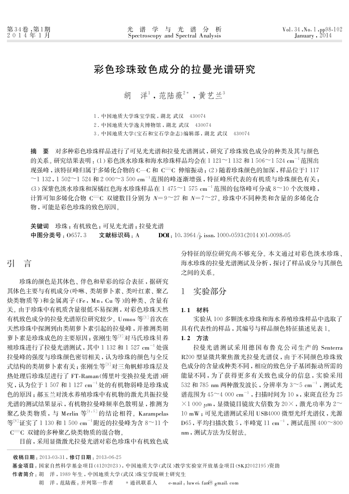 彩色珍珠致色成分的拉曼光谱研究