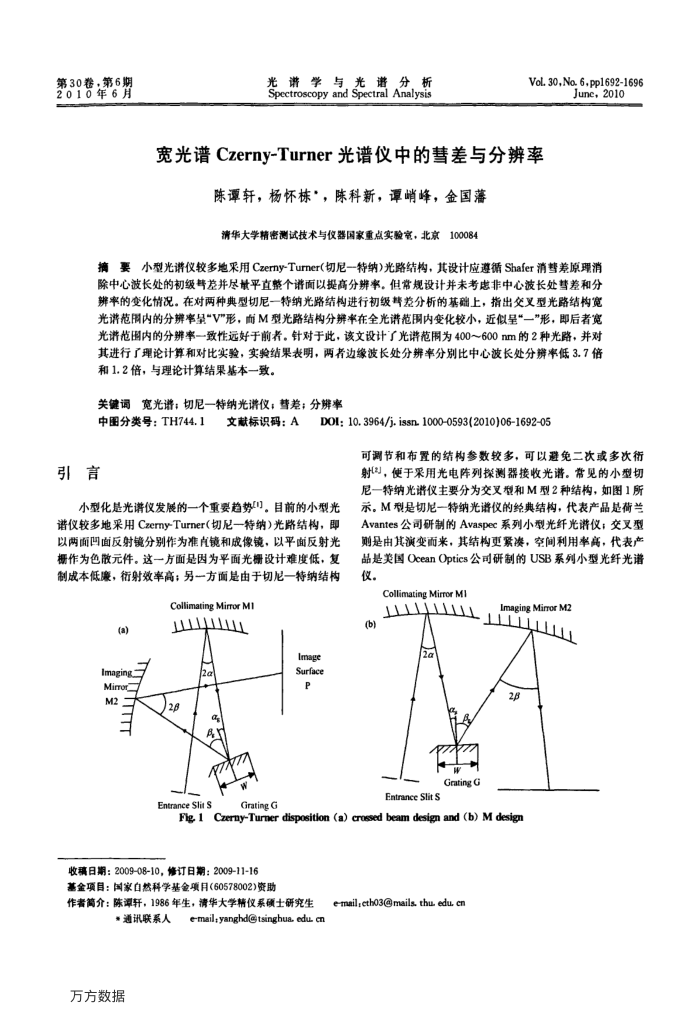 宽光谱Czerny-Turner光谱仪中的彗差与分辨率