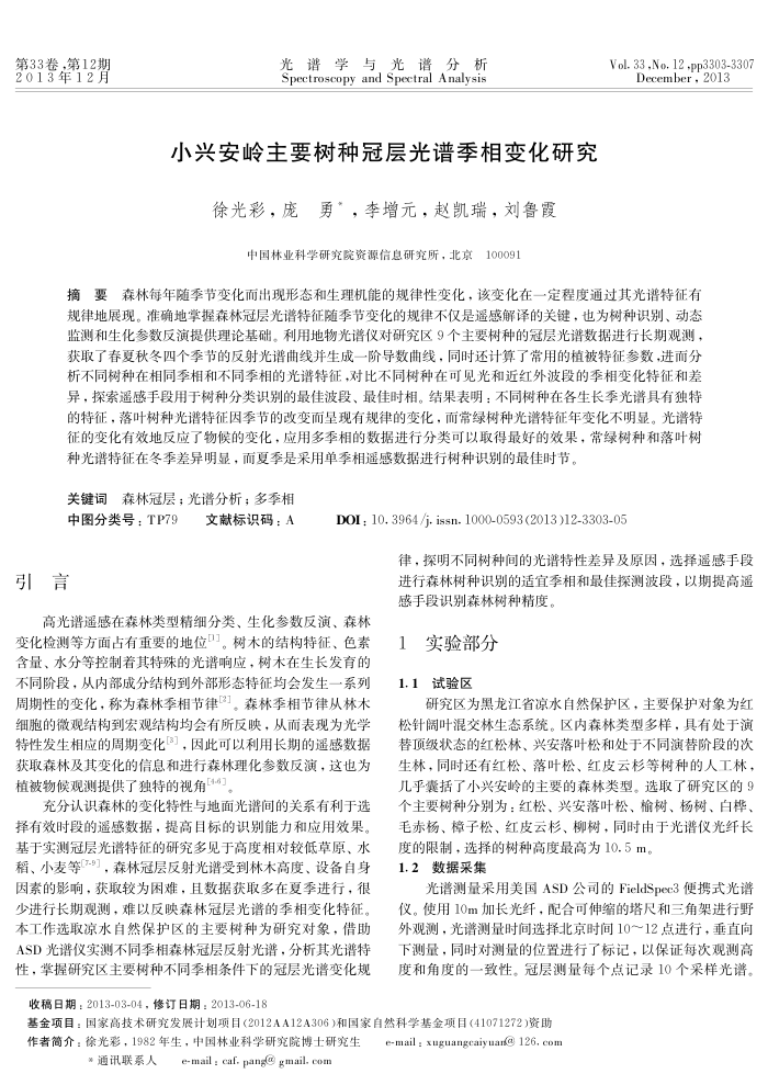小兴安岭主要树种冠层光谱季相变化研究