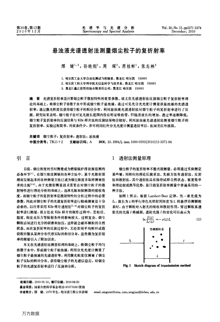 悬浊液光谱透射法测量烟尘粒子的复折射率