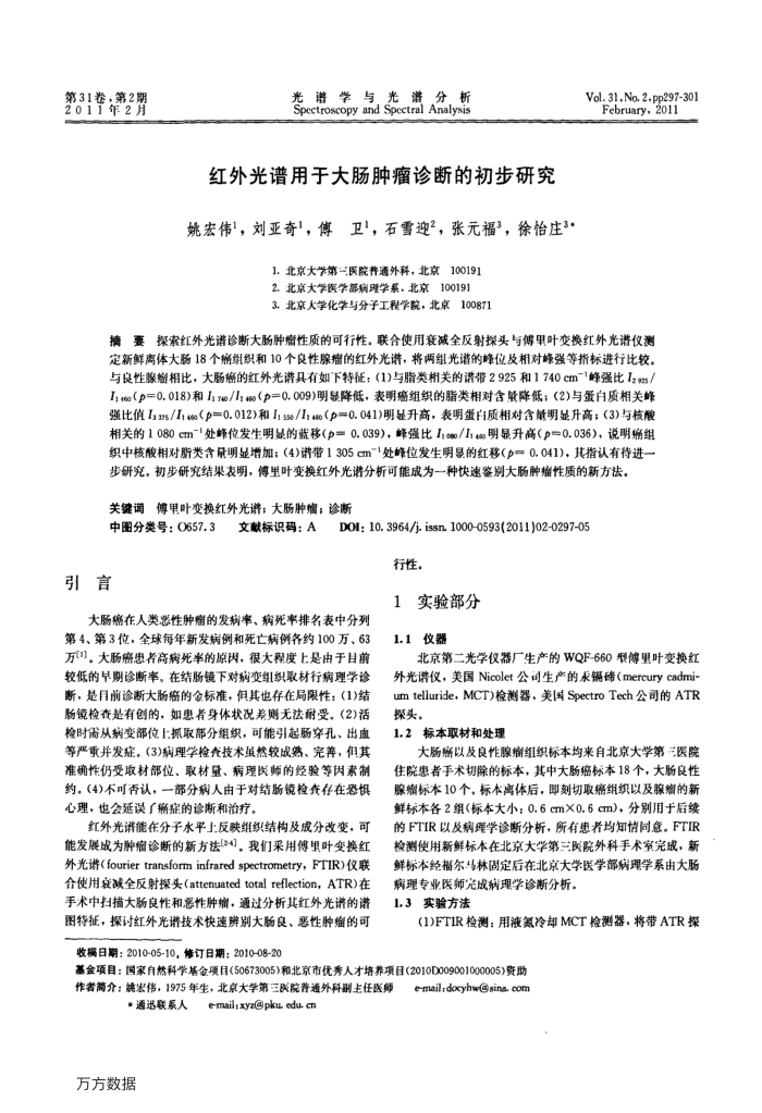 红外光谱用于大肠肿瘤诊断的初步研究
