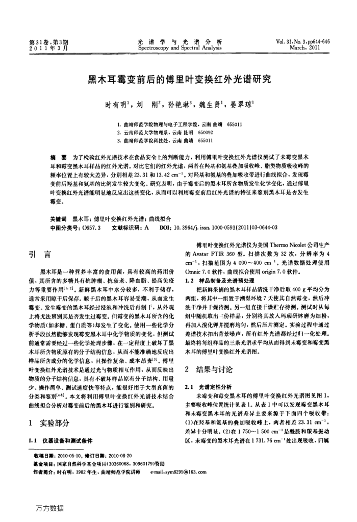 黑木耳霉变前后的傅里叶变换红外光谱研究