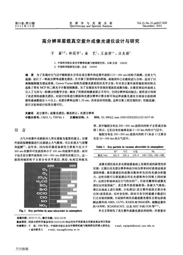 高分辨率星载真空紫外成像光谱仪设计与研究