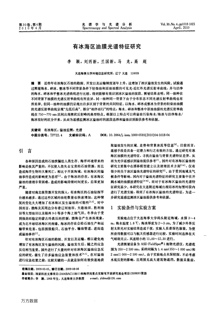 有冰海区油膜光谱特征研究