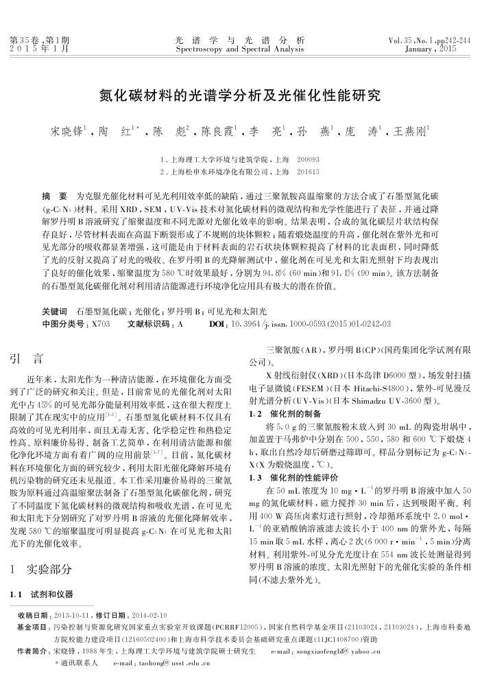 氮化碳材料的光谱学分析及光催化性能研究
