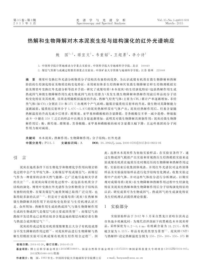 热解和生物降解对木本泥炭生烃与结构演化的红外光谱响应