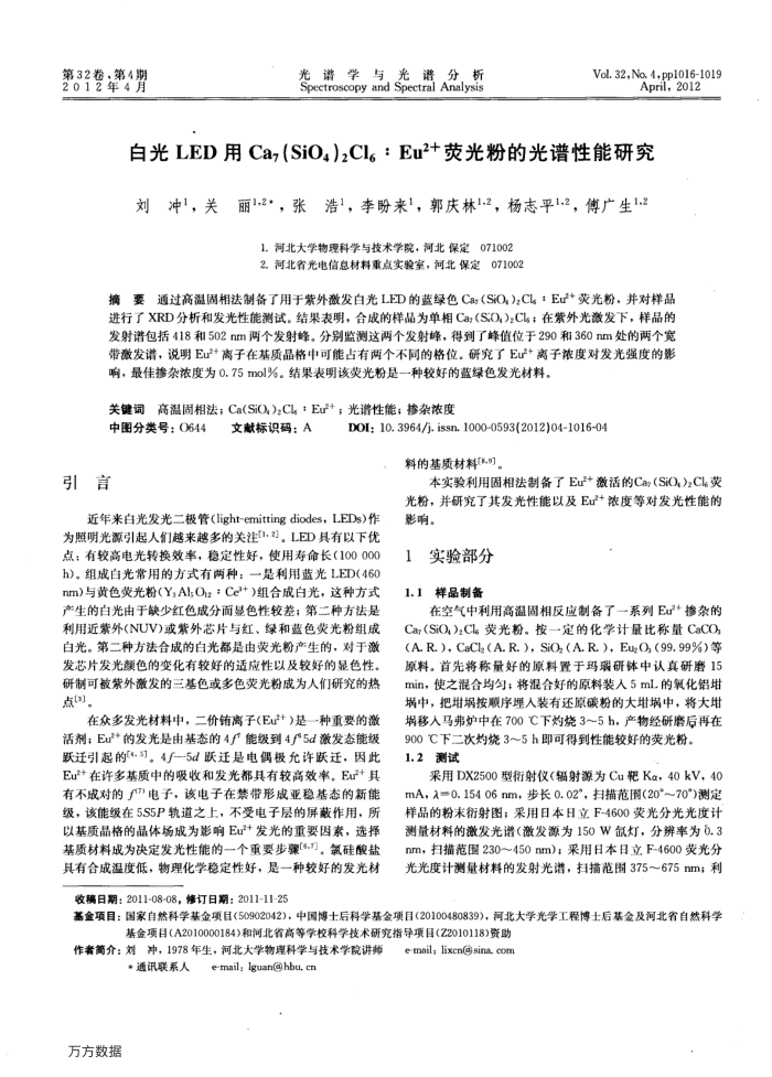 ׹LEDCa7(SiO4)2Cl6Eu2ӫ۵Ĺо