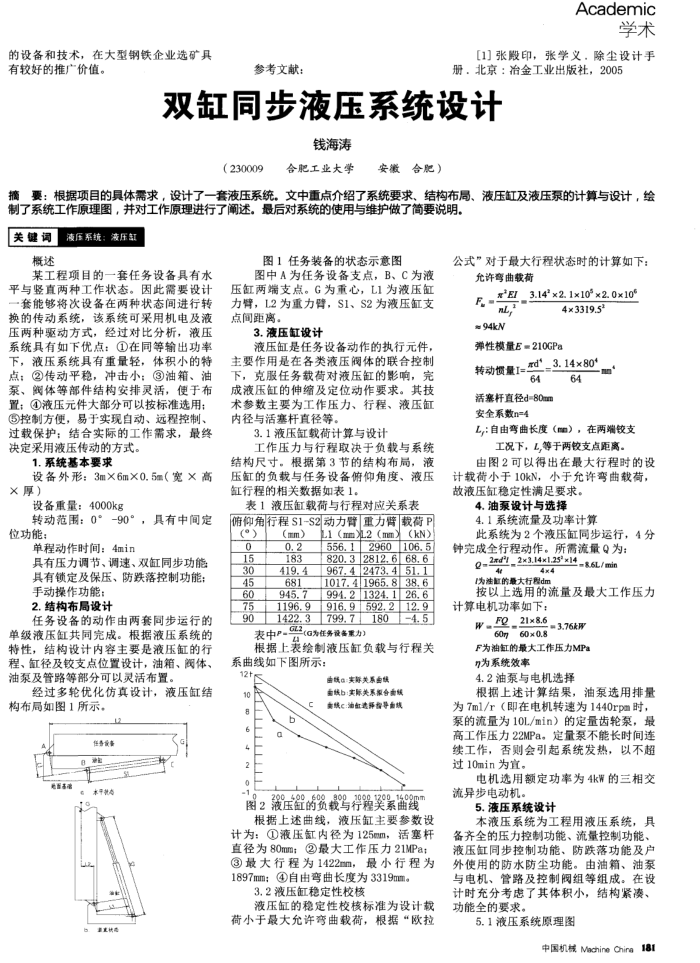 双缸同步液压系统设计