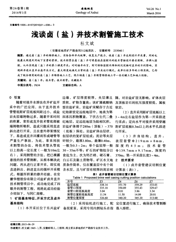 浅谈卤(盐)井技术割管施工技术
