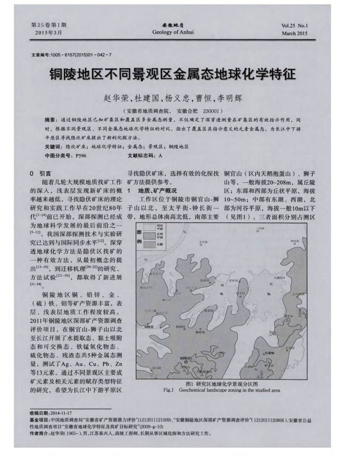 铜陵地区不同景观区金属态地球化学特征