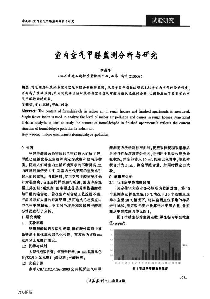 室内空气甲醛监测分析与研究