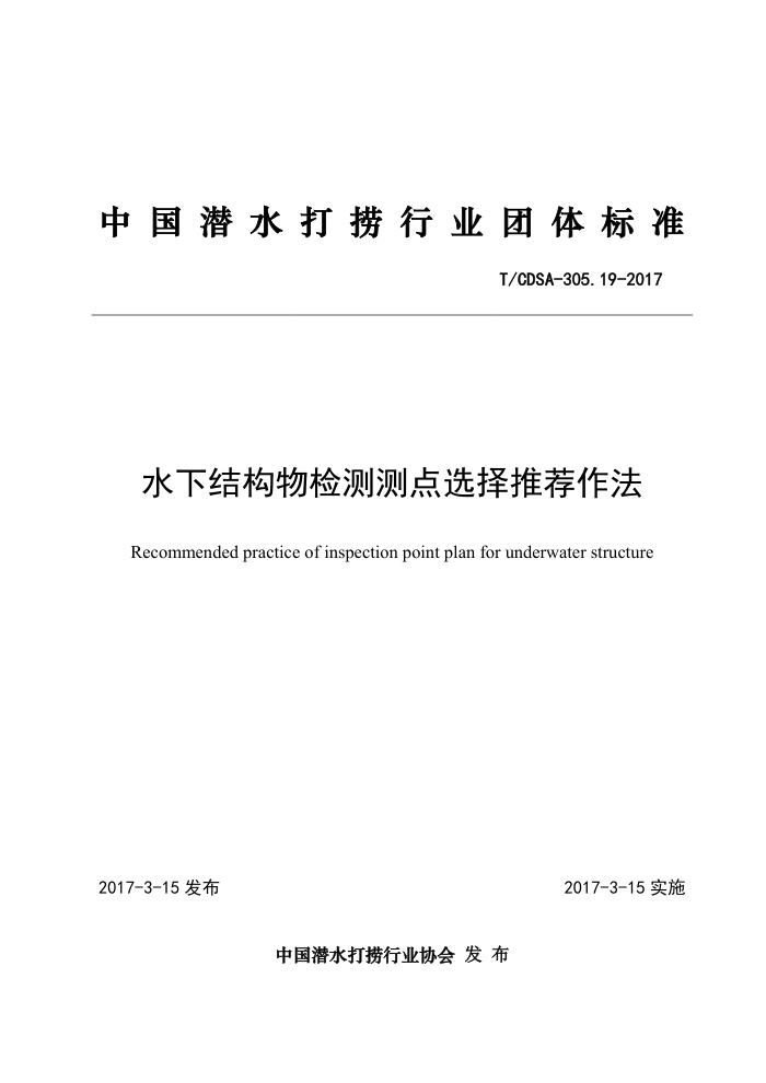 T/CDSA-305.19-2017 水下结构物检测测点选择推荐作法