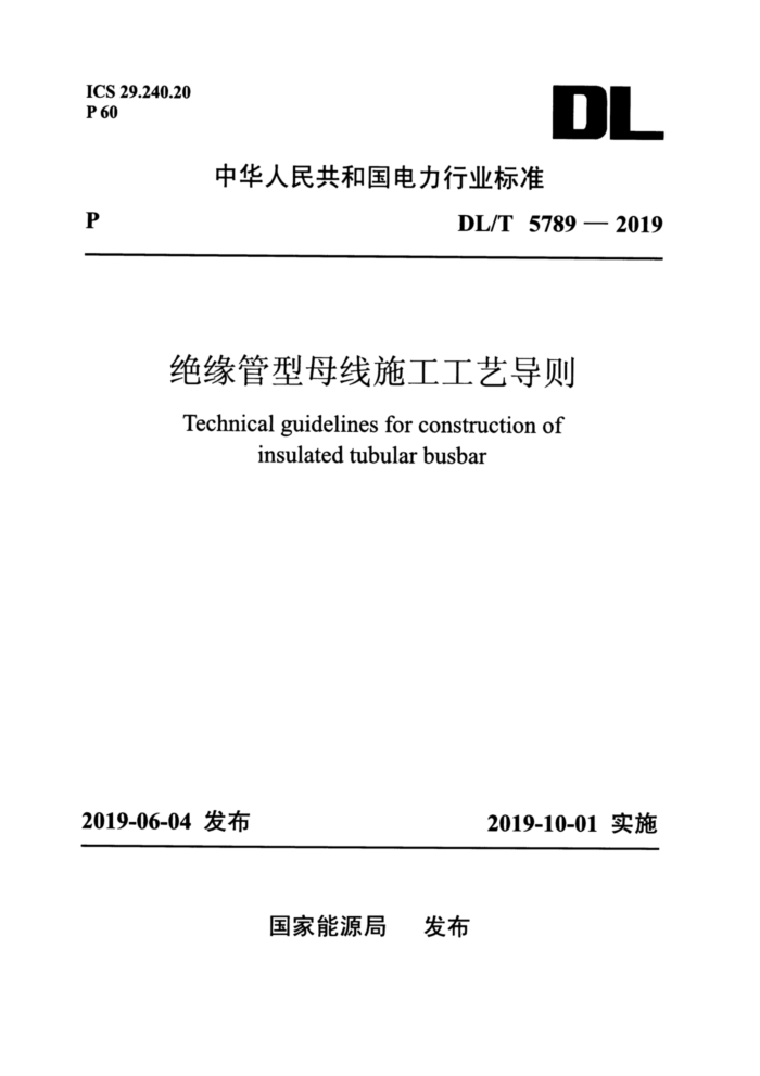DL/T 5789-2019 绝缘管型母线施工工艺导则