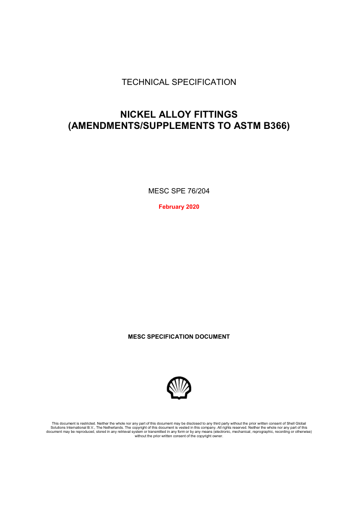 SPE 76-204-2020 NICKEL ALLOY FITTINGS(AMENDMENTS SUPPLEMENTS TO ASTM B366)