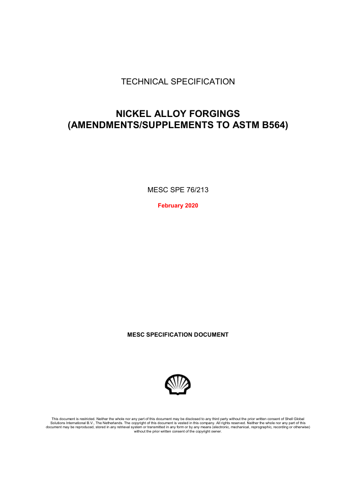 SPE 76-213-2020 NICKEL ALLOY FORGINGS(AMENDMENTS SUPPLEMENTS TO ASTM B564)