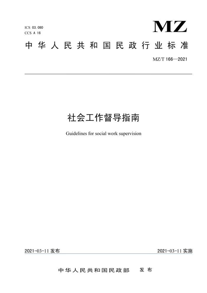 MZ/T 166-2021 社会工作督导指南
