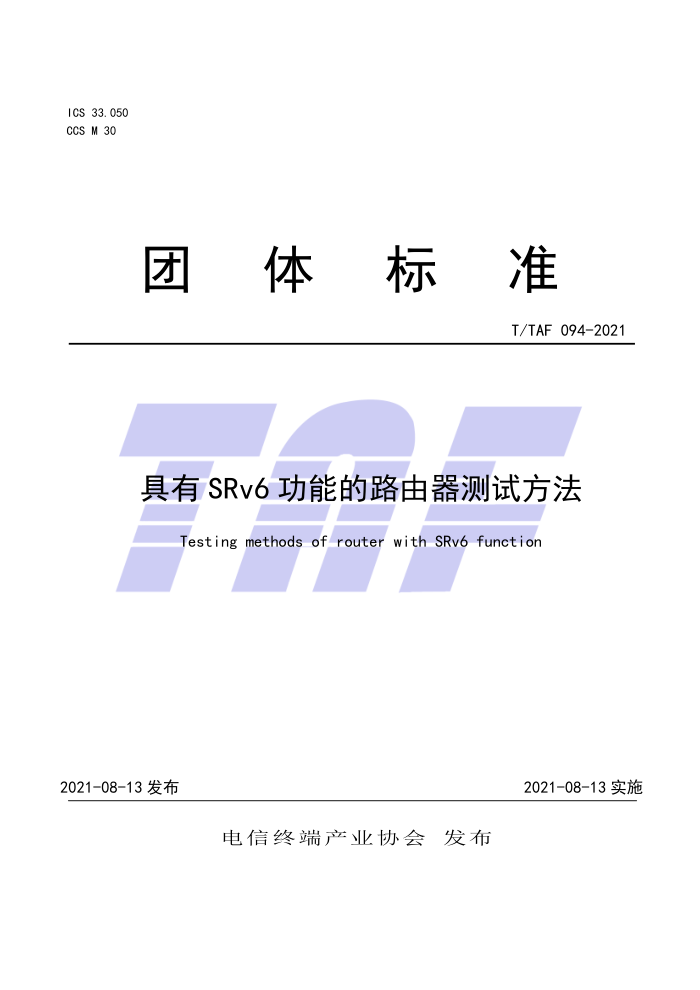 T/TAF 094-2021 具有SRv6功能的路由器测试方法