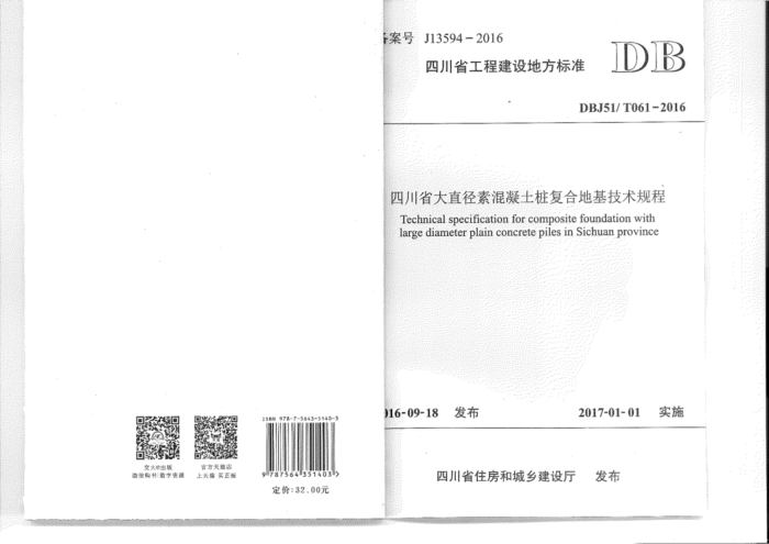 DBJ51/T 061-2016 四川省大直径素混凝土桩复合地基技术规程